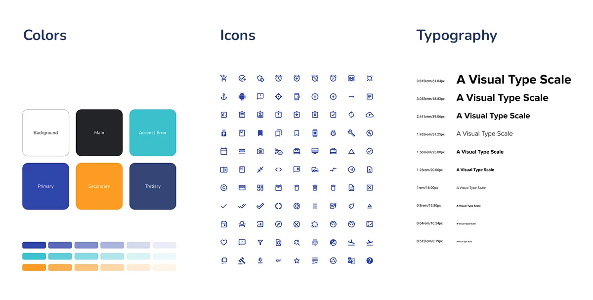 Design choices for colors, icons and typography
