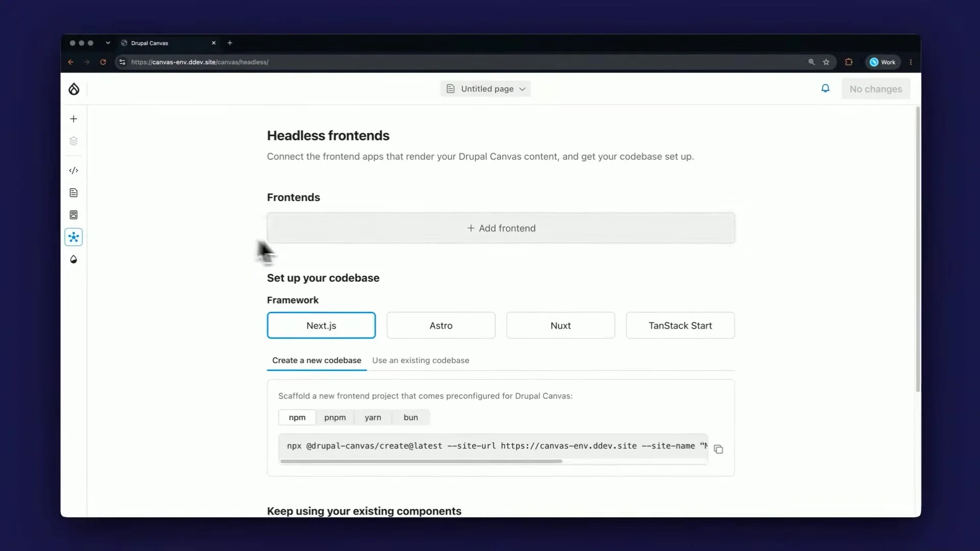 Configuring a headless front-end with Astro and Next.js connected to Drupal Canvas