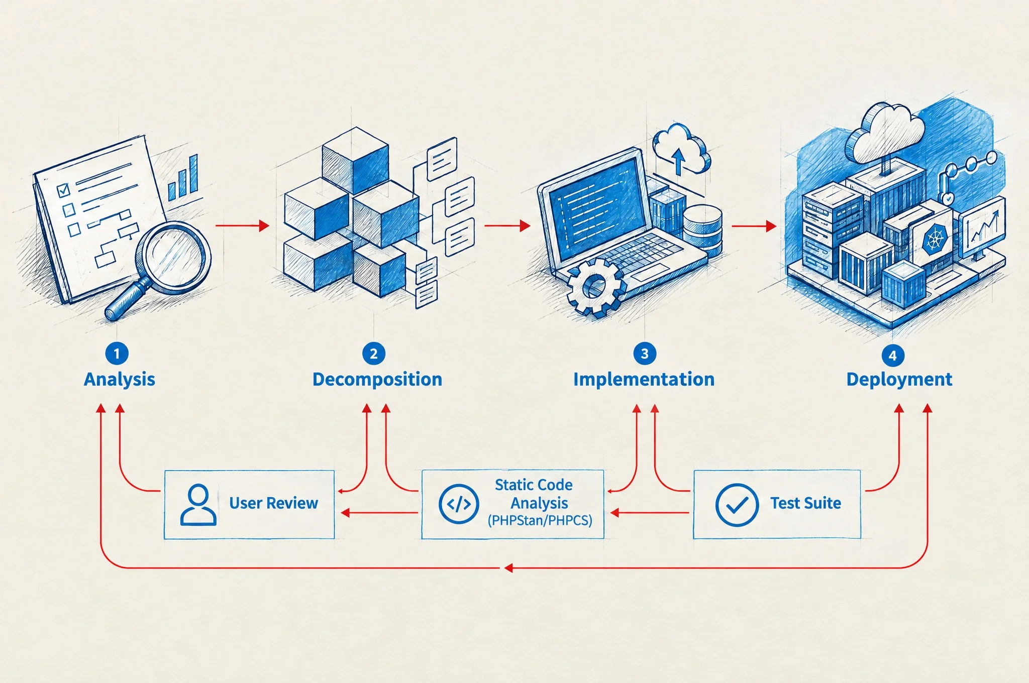 AI-assisted migration pipeline and feedback sources