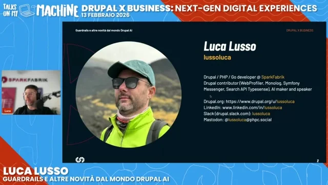 Luca Lusso, developer at SparkFabrik, introduces the topic of Artificial Intelligence applied to enterprise systems during his presentation.
