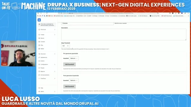 Native configuration screen in Drupal showing the addition and management of validation policies for AI models.