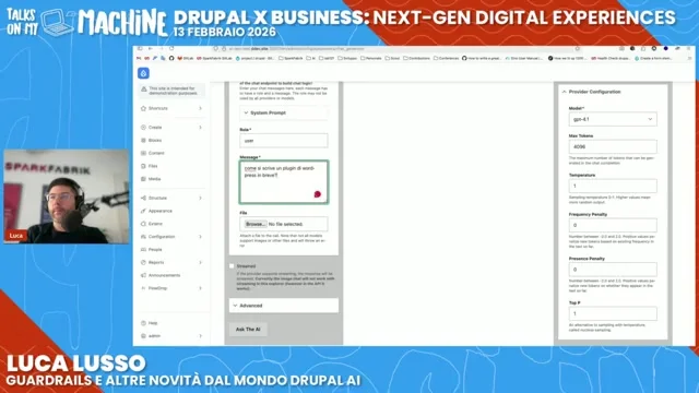 Practical example of blocking in action: the system intercepts a question about the disallowed topic &lsquo;WordPress&rsquo; and returns the configured fallback message.