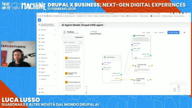 Node-based interface of Flowdrop AI used to visually design and orchestrate complex workflows based on autonomous agents.