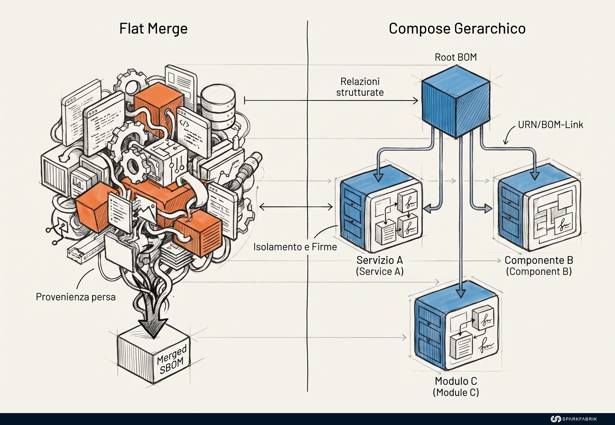 Confronto architetturale: Flat Merge vs Compose Gerarchico