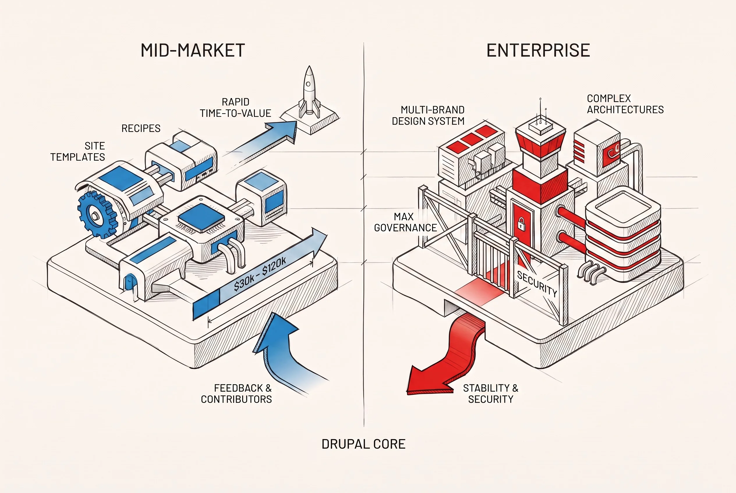 Synergy between Mid-Market and Enterprise in Drupal CMS
