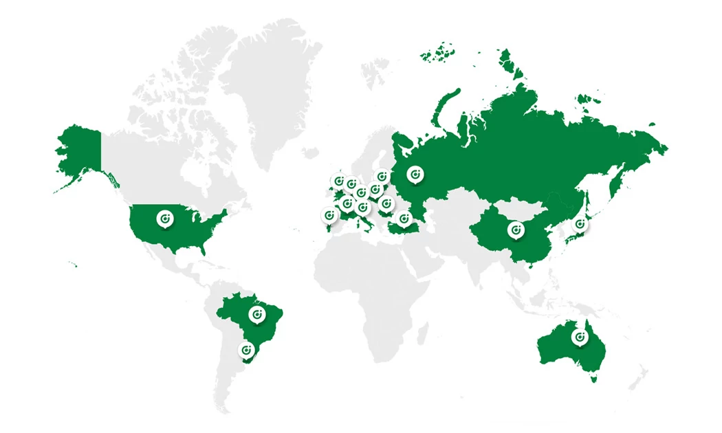 Mappa che mostra i punti Caleffi nel mondo