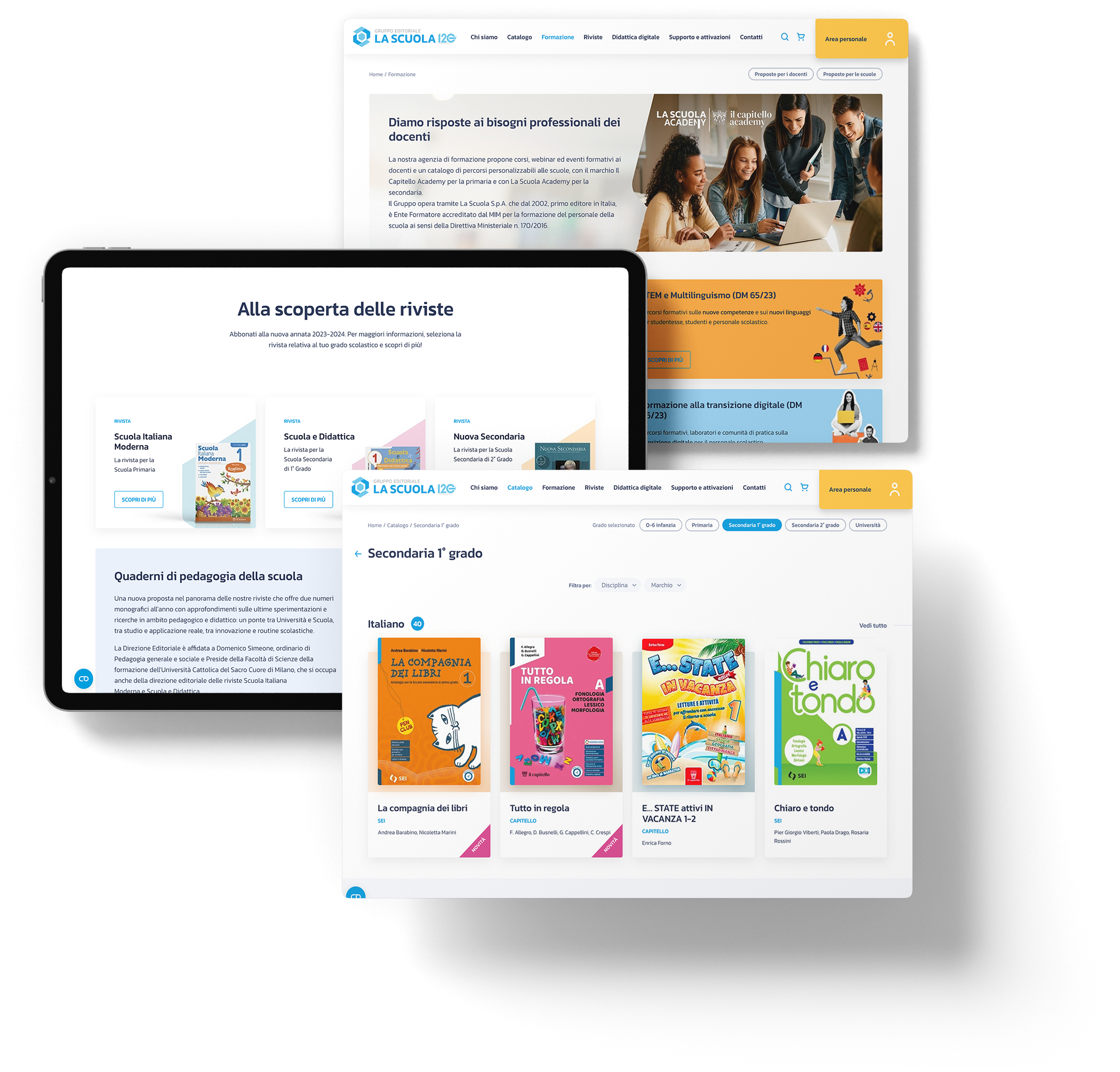 Tablet mockup of the La Scuola website