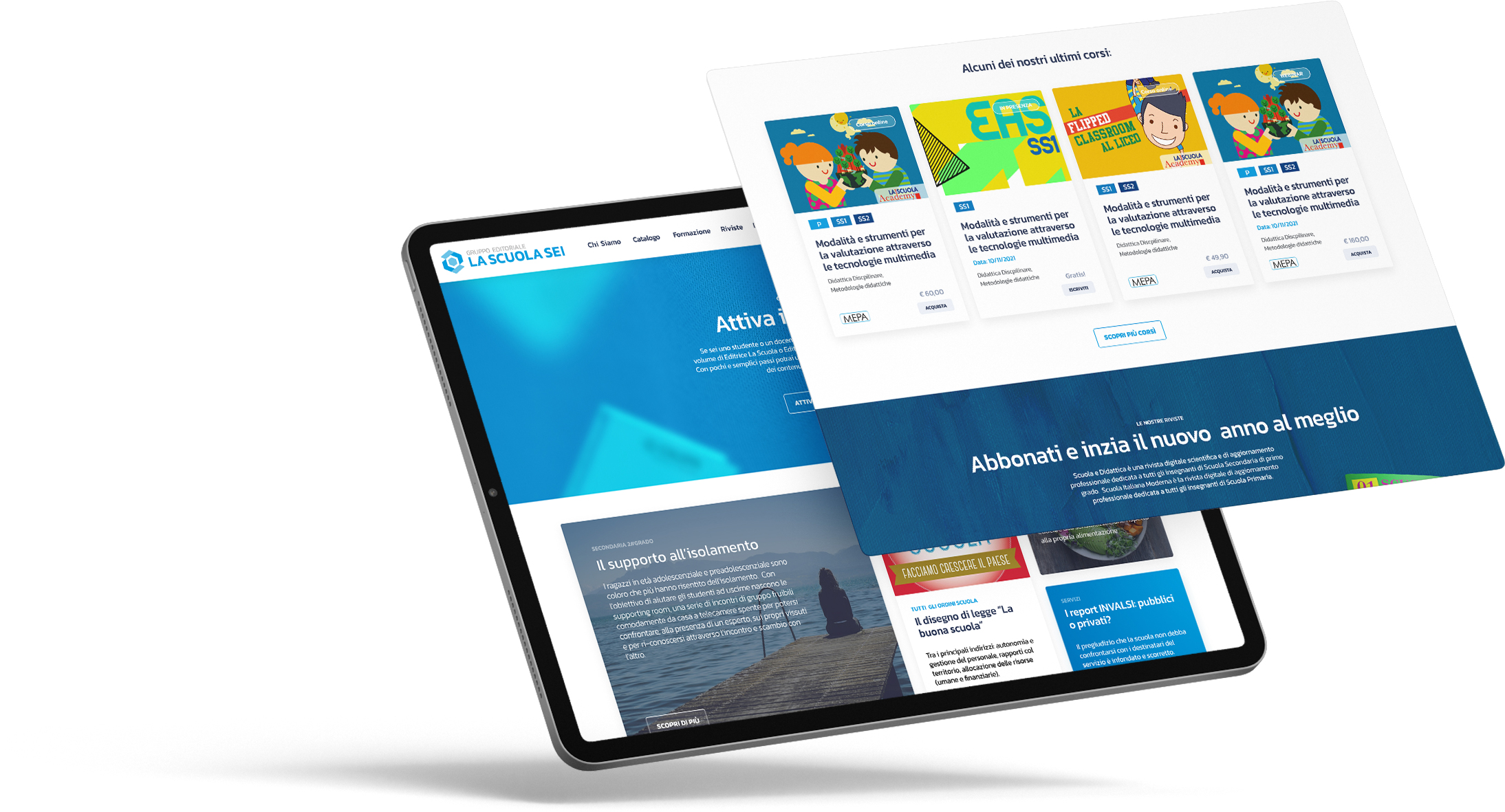 Tablet mockup of the La Scuola website