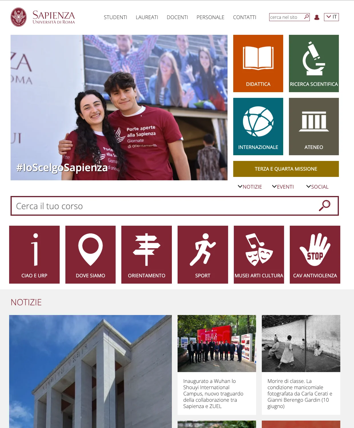 La homepage precedente di uniroma1.it, a mosaico