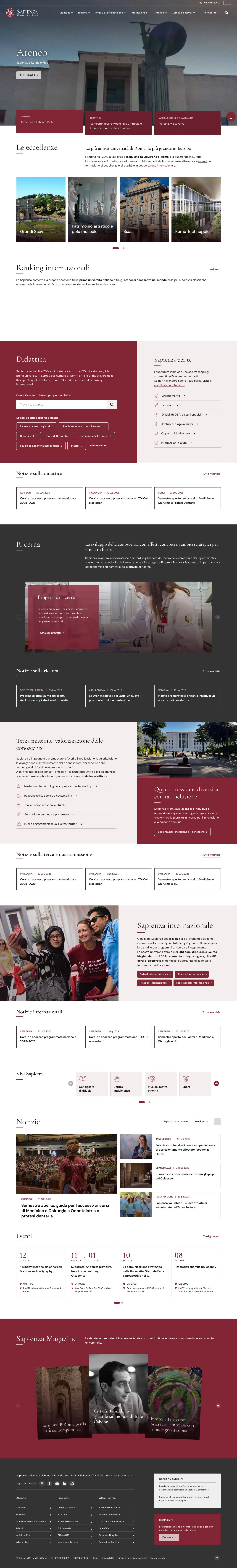 La nuova homepage di uniroma1.it