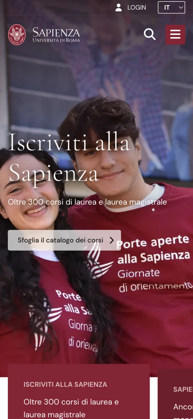 La homepage di uniroma1.it su mobile