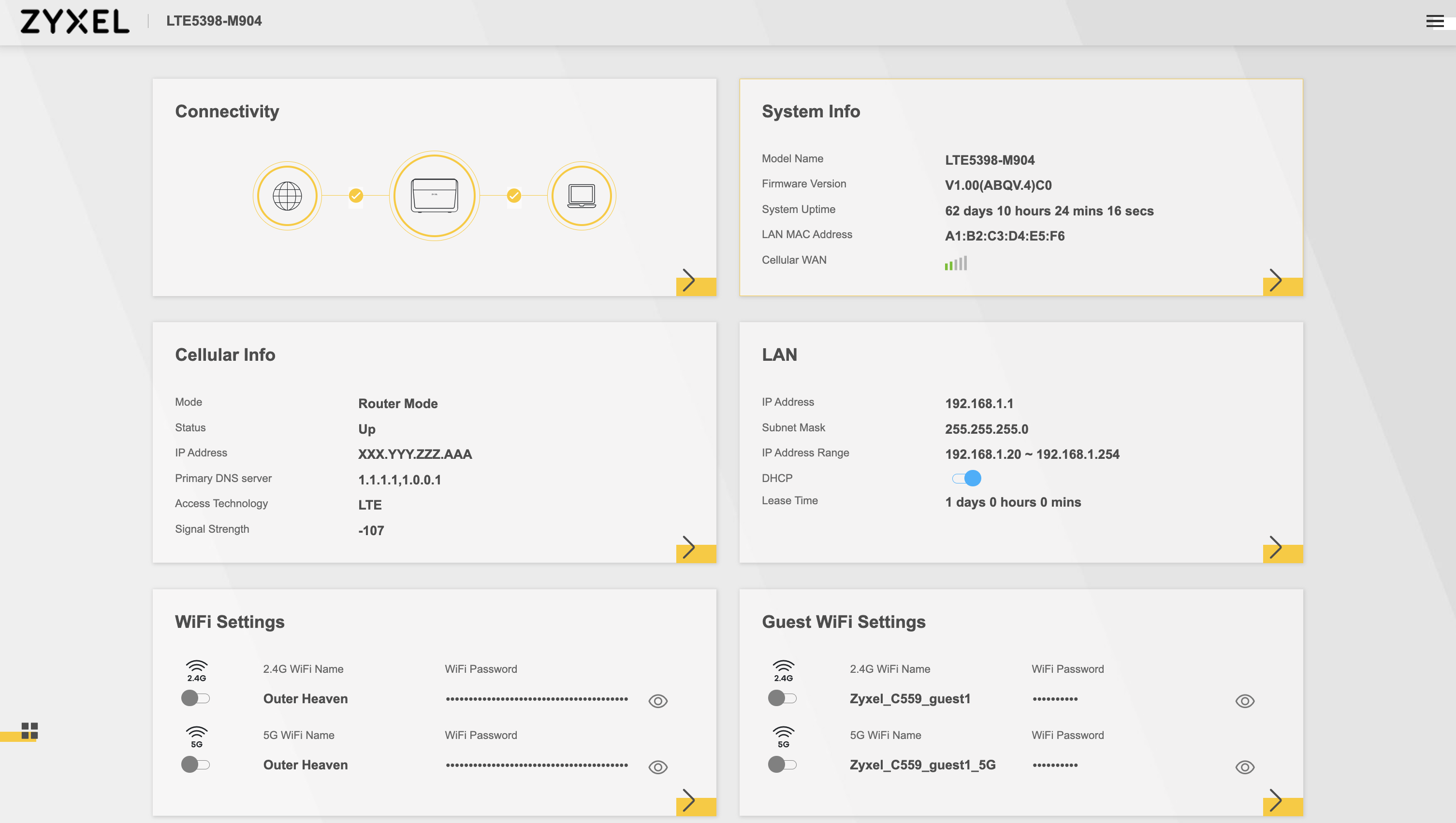 Zyxel LTE5398-M904 web interface home