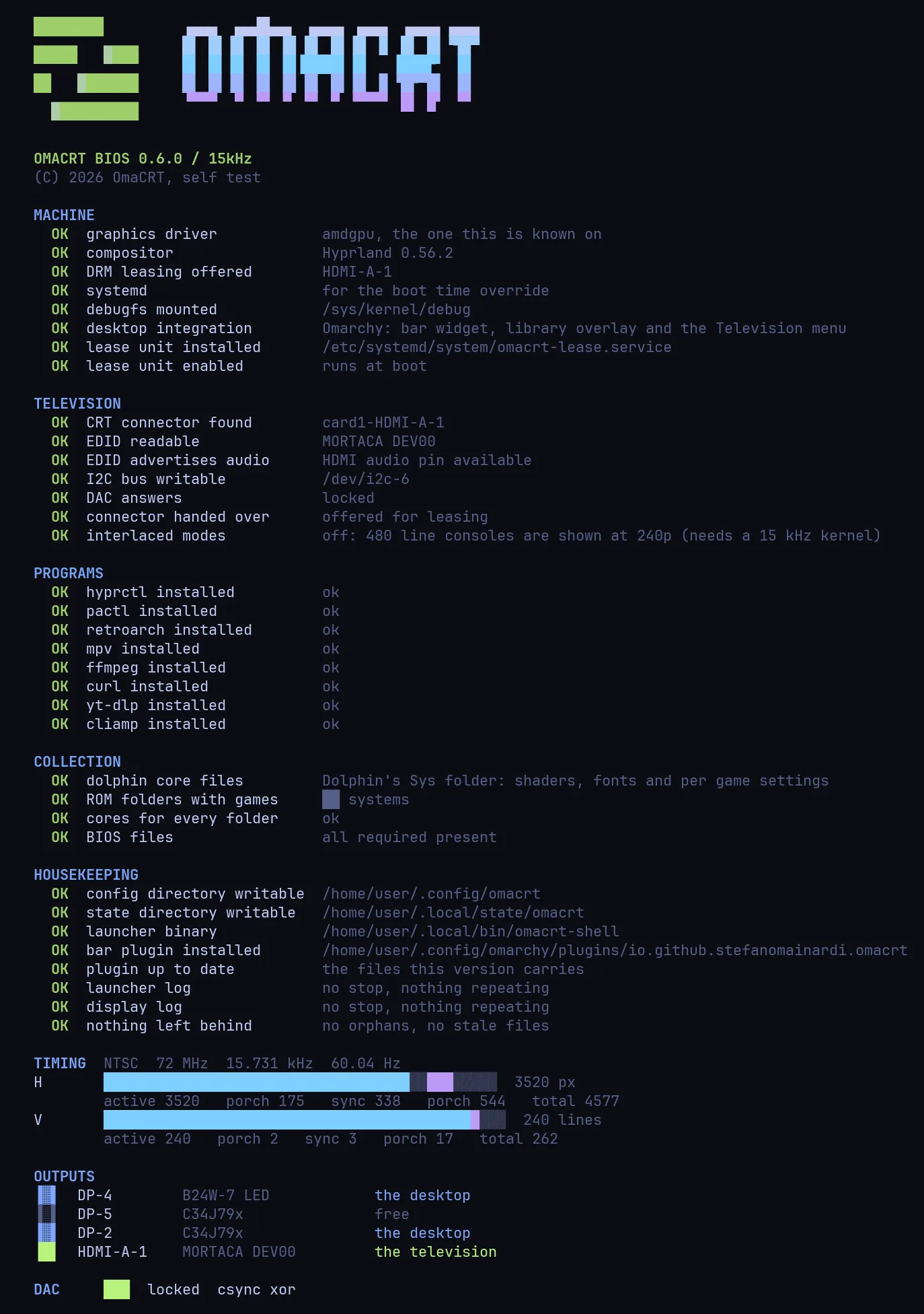 The omacrt doctor check in the terminal